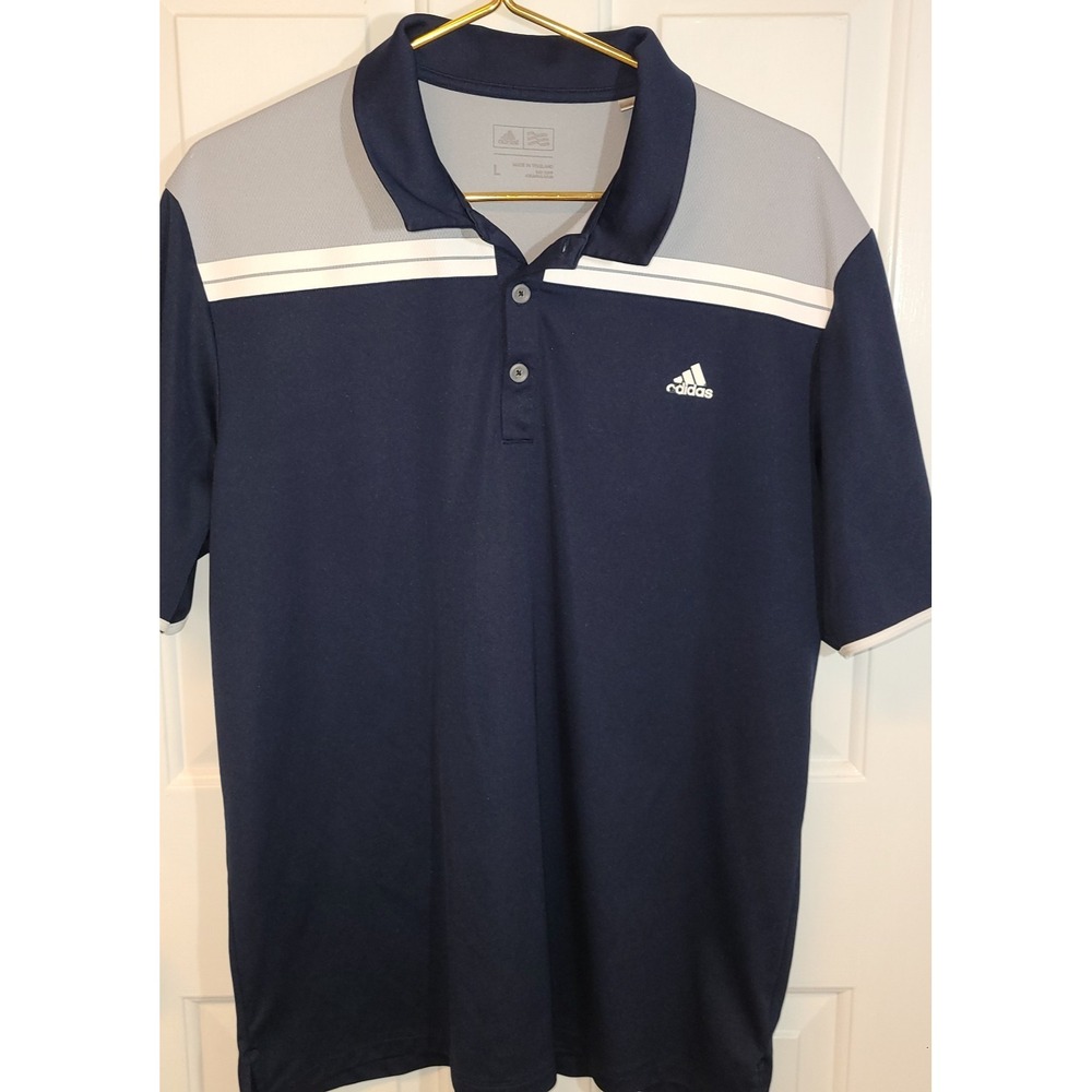 ADIDAS POLO SHIRT NAVY BLUE WITH GRAY AND WHITE SIZE Lg